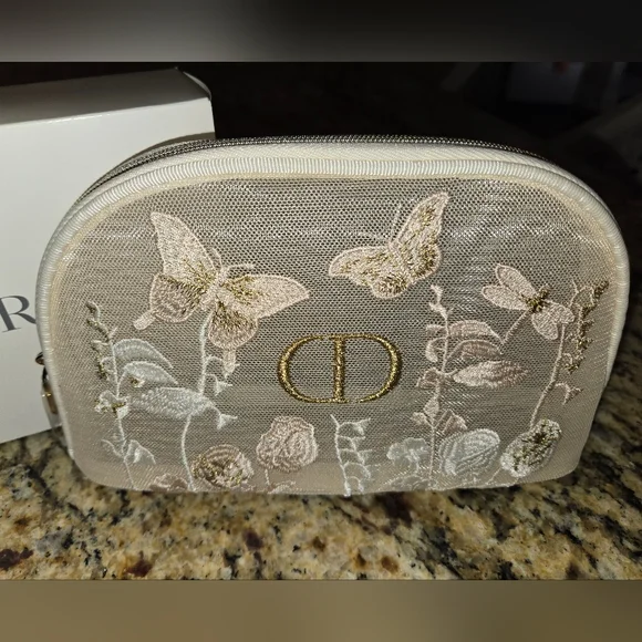 DIOR Beige Floral Embroidered Cosmetic Pouch - Picture 4 of 6